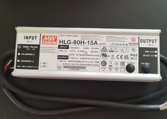 MEAN WELL HLG-80H-15A 75W 15V 5A IP65 LED Driver แรงดันไฟฟ้าคงที่และคงที่แหล่งจ่ายไฟ LED