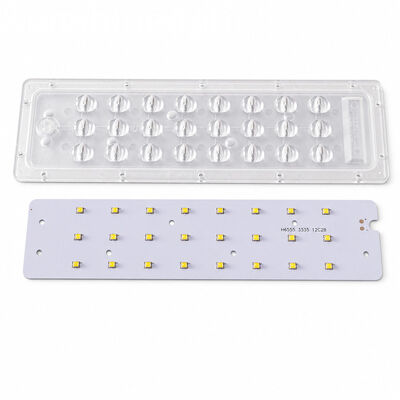 ฝาครอบโมดูลไฟถนน LED 24W 45 × 143 องศาเลนส์ PC แบบอสมมาตรพร้อมบอร์ด PCB LED SMD 3535